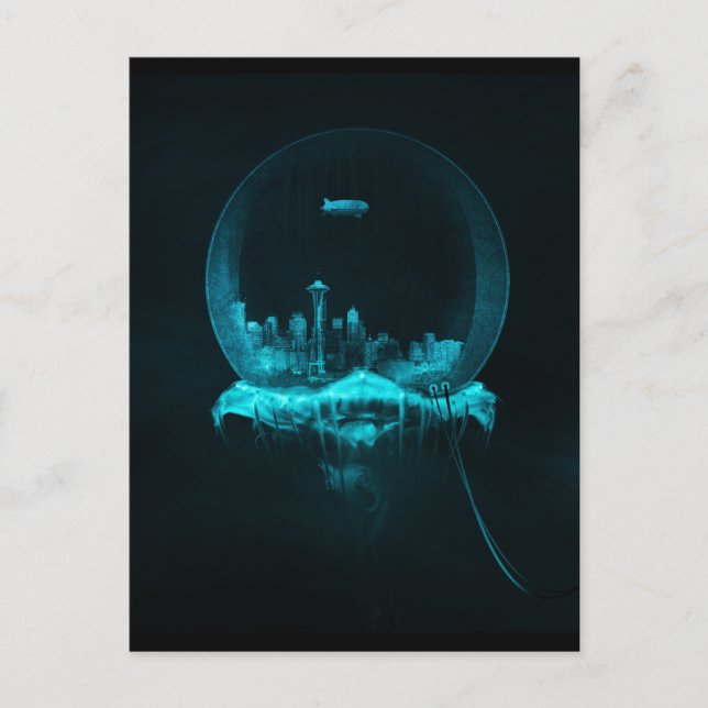 Carte Postale Ville d'imaginaire dans un Snowglobe avec un (Devant)