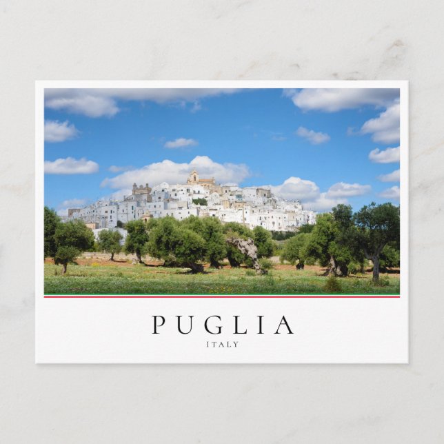Carte Postale Ville d'Ostuni et paysage d'oliviers dans les Poui (Devant)