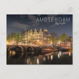 Carte Postale Ville Lumière Réflexion Amsterdam Par Nuit Photo