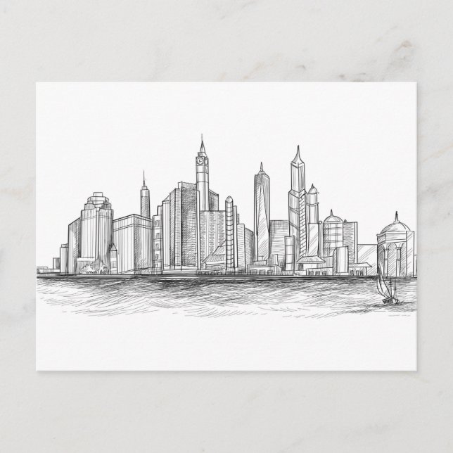 Carte Postale Ville Skyline Croquis noir et blanc (Devant)