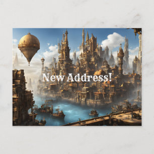 Carte Postale Ville Steampunk avec nouveau ballon adresse