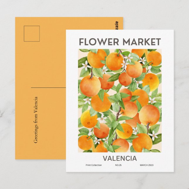 Carte Postale Villes du marché aux fleurs du monde Valencia Cust (Devant / Derrière)