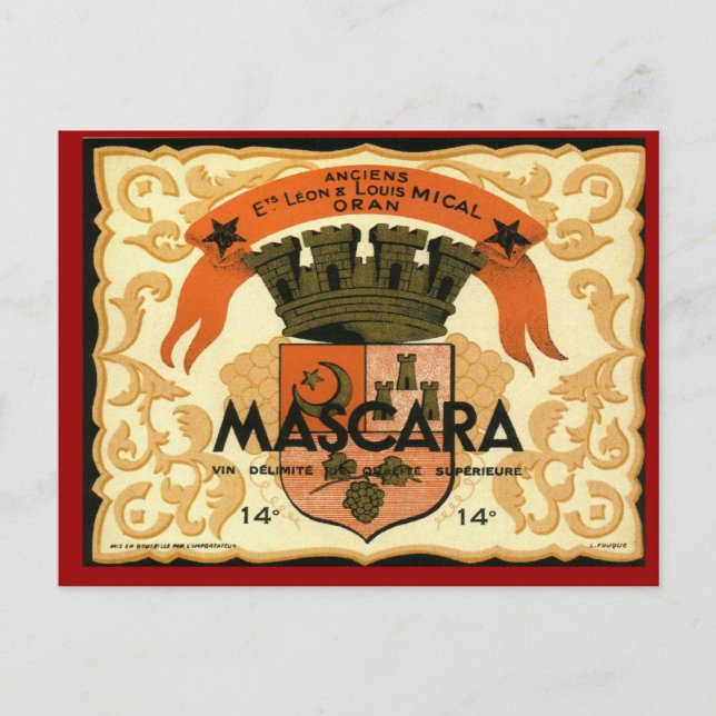 Carte Postale Vin algérien vintage, Mascara Oran (Devant)