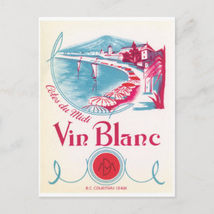 Carte Postale Vin Blanc Vin Blanc Vin Rose Crème Bleue Vintage É