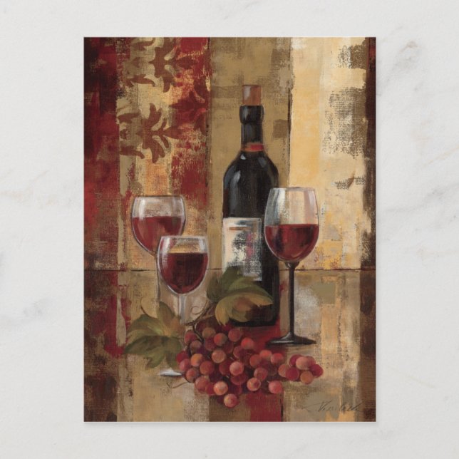 Carte Postale Vin bouteille et verres à vin (Devant)