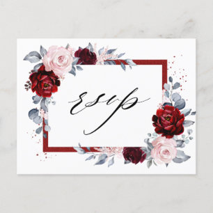 Carte Postale Vin de Bourgogne Dusty Blue Ardoise Floral Wedding
