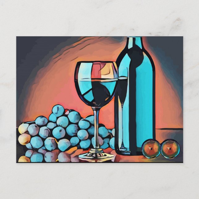 Carte Postale vin raisins encore vie nourriture repas art abstra (Devant)