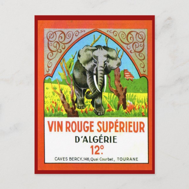 Carte Postale Vin vintage Algérien, Vin Rouge Supérieur (Devant)