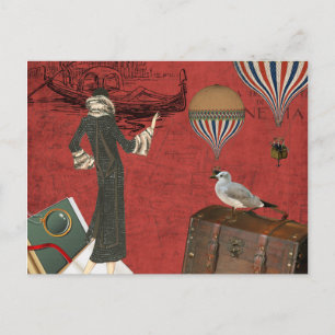 Carte Postale Vinage Venise Voyage Ephémère en Rouge