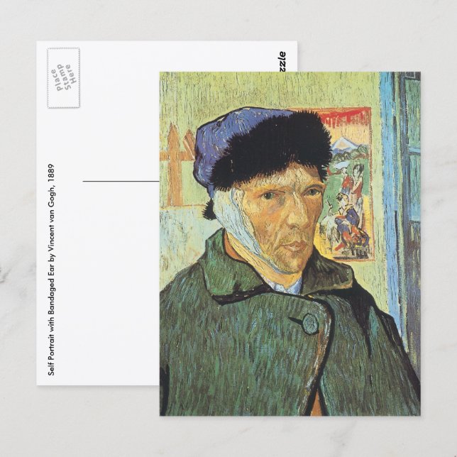 Carte Postale Vincent van Gogh - Autoportrait avec l'oreille ban (Devant / Derrière)
