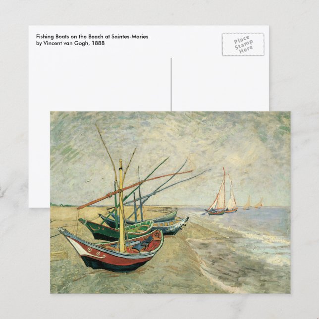 Carte Postale Vincent van Gogh - Bateaux de pêche sur la plage (Devant / Derrière)