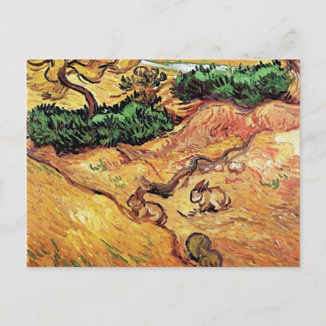 Carte Postale Vincent Van Gogh - Champ avec deux lapins Beaux-Ar (Devant)