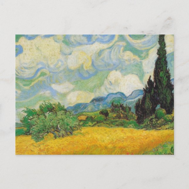 Carte Postale Vincent Van Gogh - Champ de blé avec cyprès (Devant)