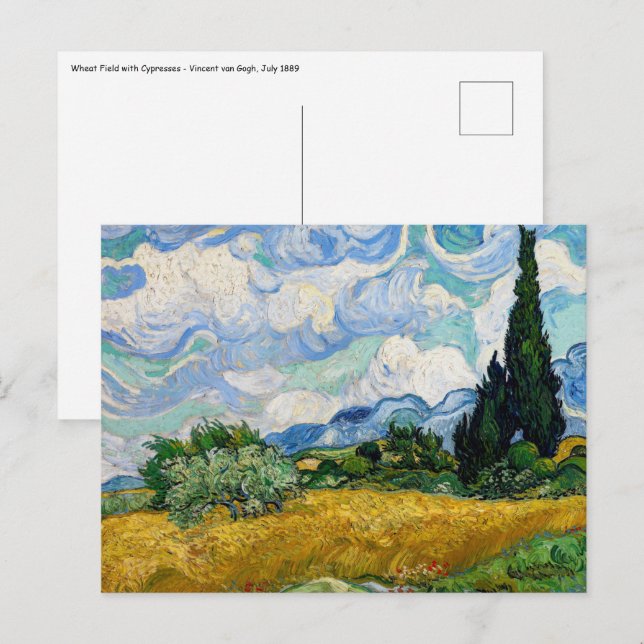 Carte Postale Vincent Van Gogh - Champ de blé avec cyprès (Devant / Derrière)