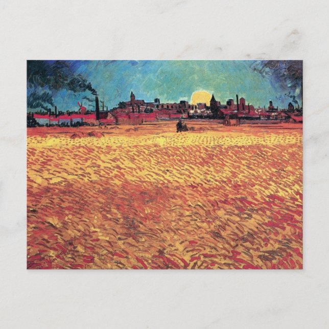 Carte Postale Vincent Van Gogh - Coucher De Soleil Sur Les Champ (Devant)