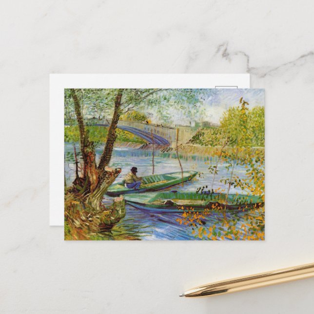 Carte Postale Vincent Van Gogh, La pêche au printemps (Devant/Arrière en situation)