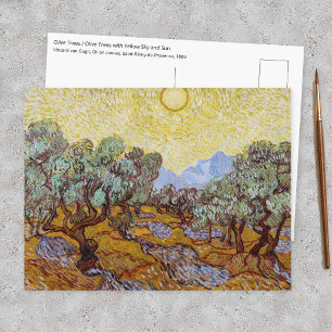 Carte Postale Vincent van Gogh - Oliviers, ciel jaune et soleil