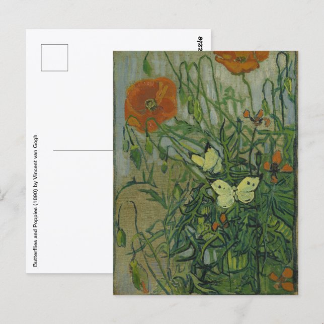 Carte Postale Vincent van Gogh - Papillons et Pavots (Devant / Derrière)