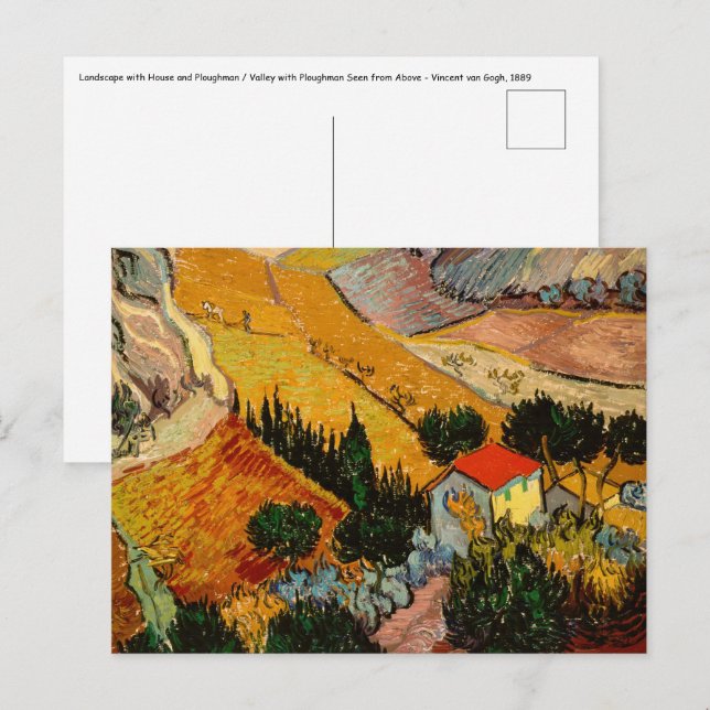 Carte Postale Vincent van Gogh - Paysage, Maison et Plowman (Devant / Derrière)