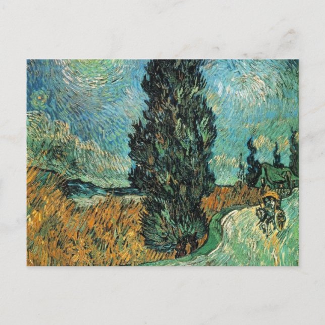 Carte Postale vincent van gogh - route avec cyprès et étoile (Devant)