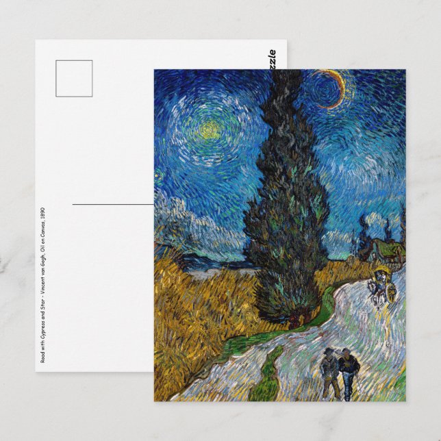 Carte Postale Vincent van Gogh - Route avec Cypress et Star (Devant / Derrière)