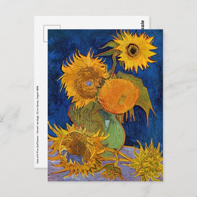 Carte Postale Vincent van Gogh - Vase avec cinq tournesols (Devant / Derrière)