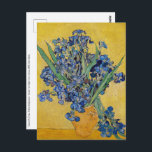 Carte Postale Vincent van Gogh - Vase avec Irises<br><div class="desc">Vase avec Irises,  Arrière - plan jaune - Vincent van Gogh,  Huile sur toile,  1890,  Saint-Rémy</div>