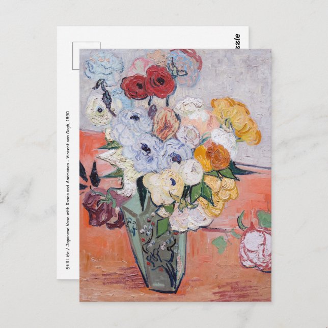 Carte Postale Vincent van Gogh - Vase avec Roses et anémones (Devant / Derrière)
