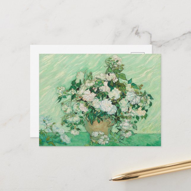 Carte Postale Vincent Van Gogh, Vase de Roses, Roses Dans Le Vas (Devant/Arrière en situation)