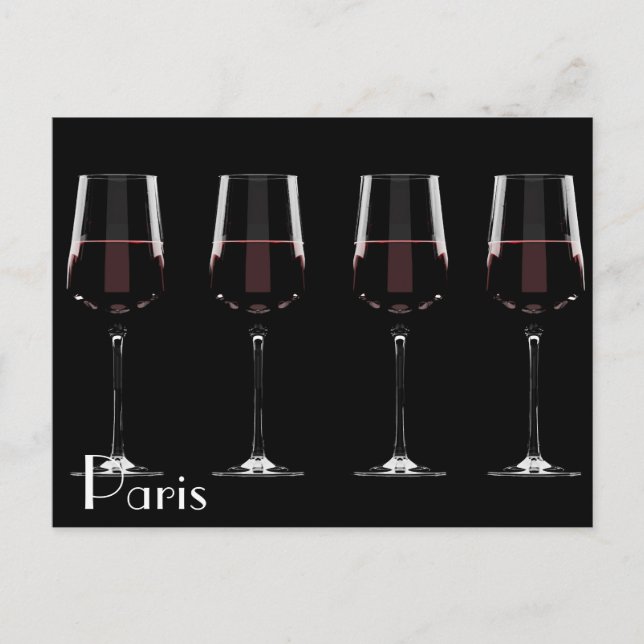 Carte Postale Vins avec vin rouge sur noir (Devant)
