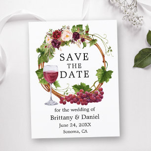 Carte Postale Vins de raisin d'aquarelle Fleur Wreath Enregistre