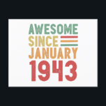Carte Postale Vintage<br><div class="desc">Awesome since January 1943 vintage design. Idéal 80th Birthday Venin for a 80 ans old born en janvier. Retro present pour Men, Women, Kids, grand-père, grand-mère ou papa on Father's Day.</div>