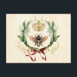 Carte Postale Vintage<br><div class="desc">Moderne Vintage Botanique Queen Bee miel insecte,  rétro vintage élégant feuillage,  bouquet de fleurs jardin botanique,  printemps de la feuille florale,  illustration aquarelle dessin luxe,  couronne art queen nectar,  jolie beauté buzz,  ailes jaunes animal,  or sauvage abeille nature,  insecte bee miel insecte, </div>