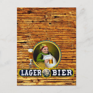 Carte Postale Vintage 1879 Lager Bier sur bois de chêne