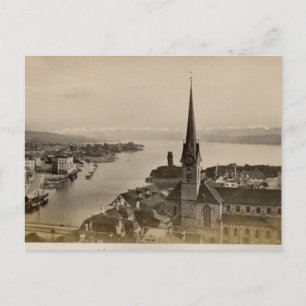 Carte Postale Vintage, 1890, Zurich et le lac de Zurich