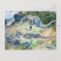 Vintage 1897 Lutte contre les dinosaures par Charl