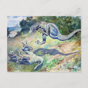 Carte Postale Vintage 1897 Lutte contre les dinosaures par Charl