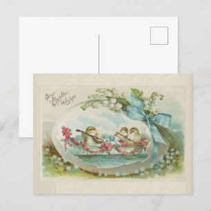 Carte Postale Vintage 1909 Baby Chicks in Rowboat Pâques
