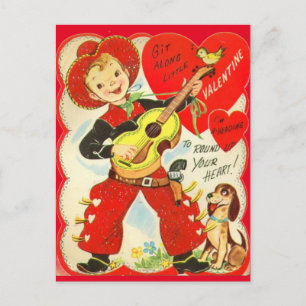 Carte Postale Vintage 1950s Cowboy & Guitar Valentine  Postcard