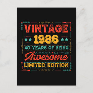 Carte Postale Vintage 1986 Fabriqué en 1986 40e Anniversaire 40 