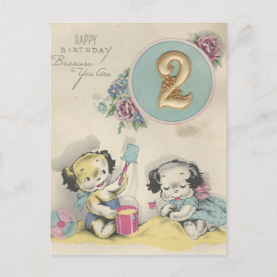 Carte Postale Vintage "2 ans" Joyeux anniversaire