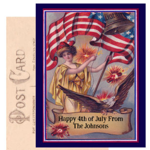 Carte Postale Vintage 4 juillet Patriotic Nom personnalisé