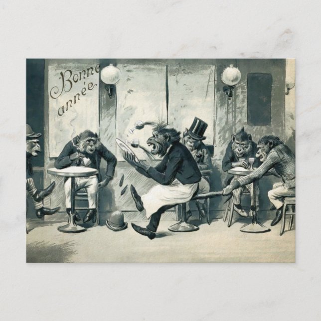 Carte postale vintage à la barre de singes (Devant)
