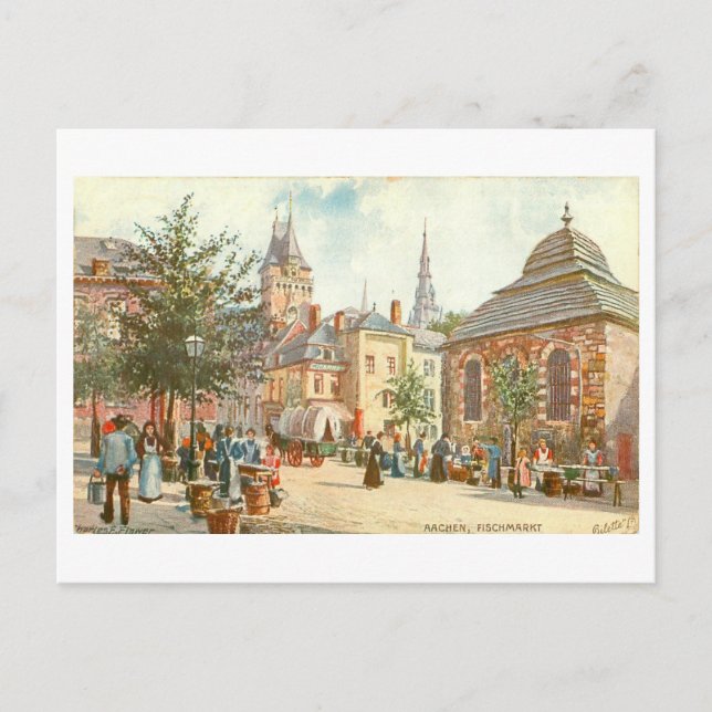 Carte Postale Vintage Aachen Allemagne Fischmarkt (Devant)