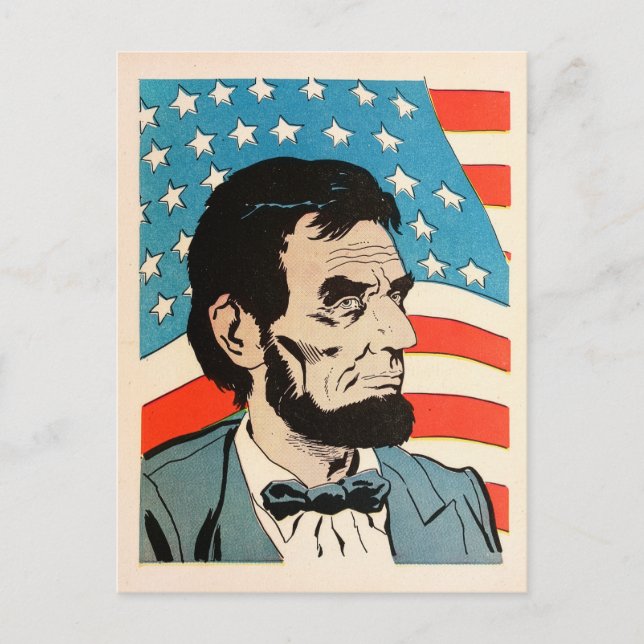 Carte Postale Vintage Abraham Lincoln USA Flag Illustration (Devant)