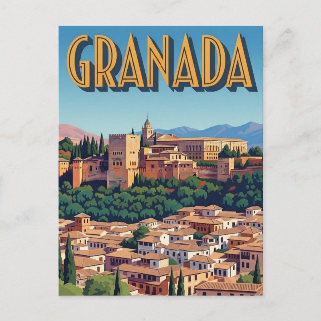 Carte Postale Vintage Alhambra Grenade Espagne Voyage (Devant)