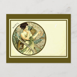 Carte Postale Vintage Alphonse Mucha mois d'avril Art nouveau