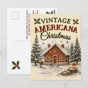 Carte Postale Vintage Americana Noël Cabane Rustique Fêtes