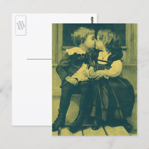 Carte Postale Vintage Amour et Romance Photo, Enfants Baiser