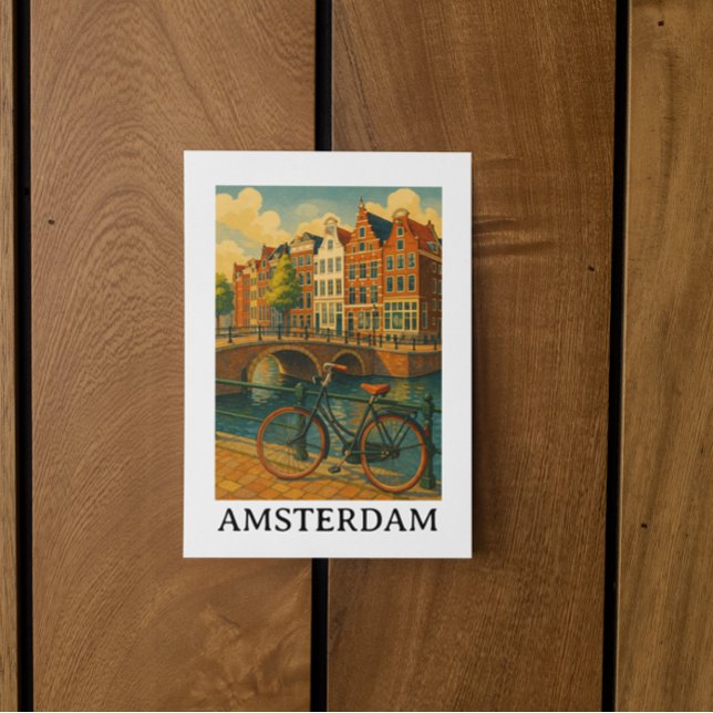 Carte Postale Vintage Amsterdam - Retro Travel Design (Vintage Amsterdam – Retro Travel Design Postcard)